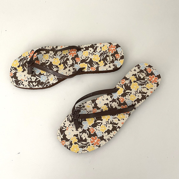 NWOB Tory Burch Soho Reverie Walnut Brown Floral Thin Flip Flops Sandal Flat 9 - Picture 9 of 11